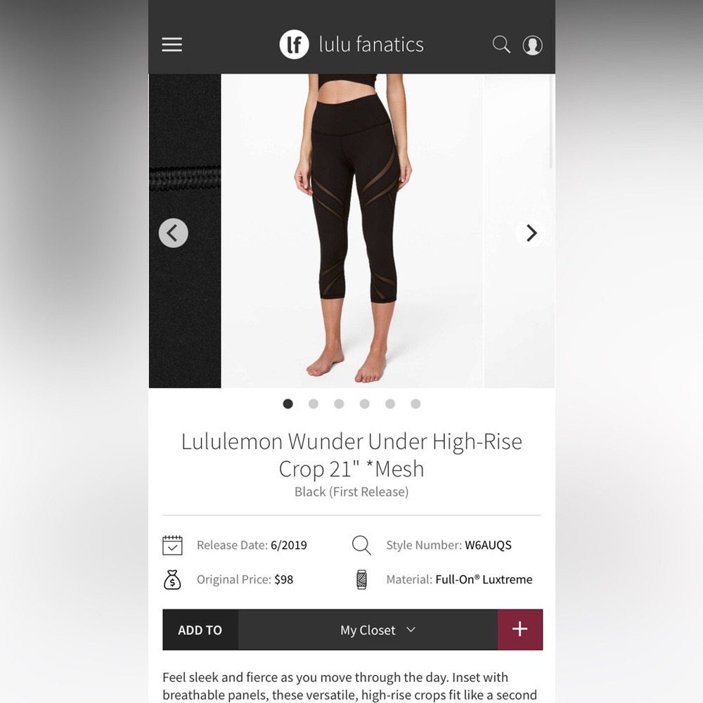 Lululemon Wunder Under high-rise crop, size 10
